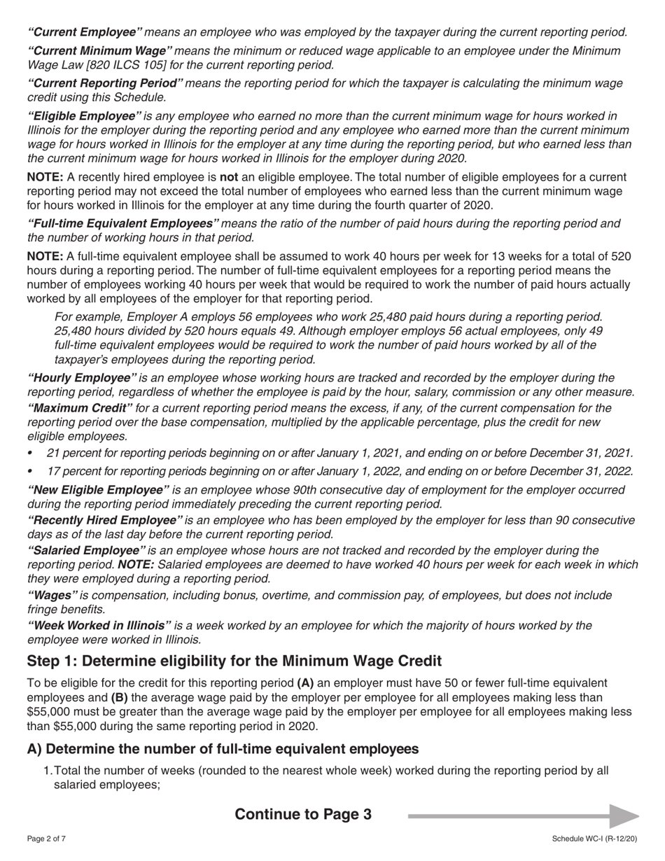 Schedule WC-I Withholding Income Tax Credits Information and Worksheets - Illinois, Page 2