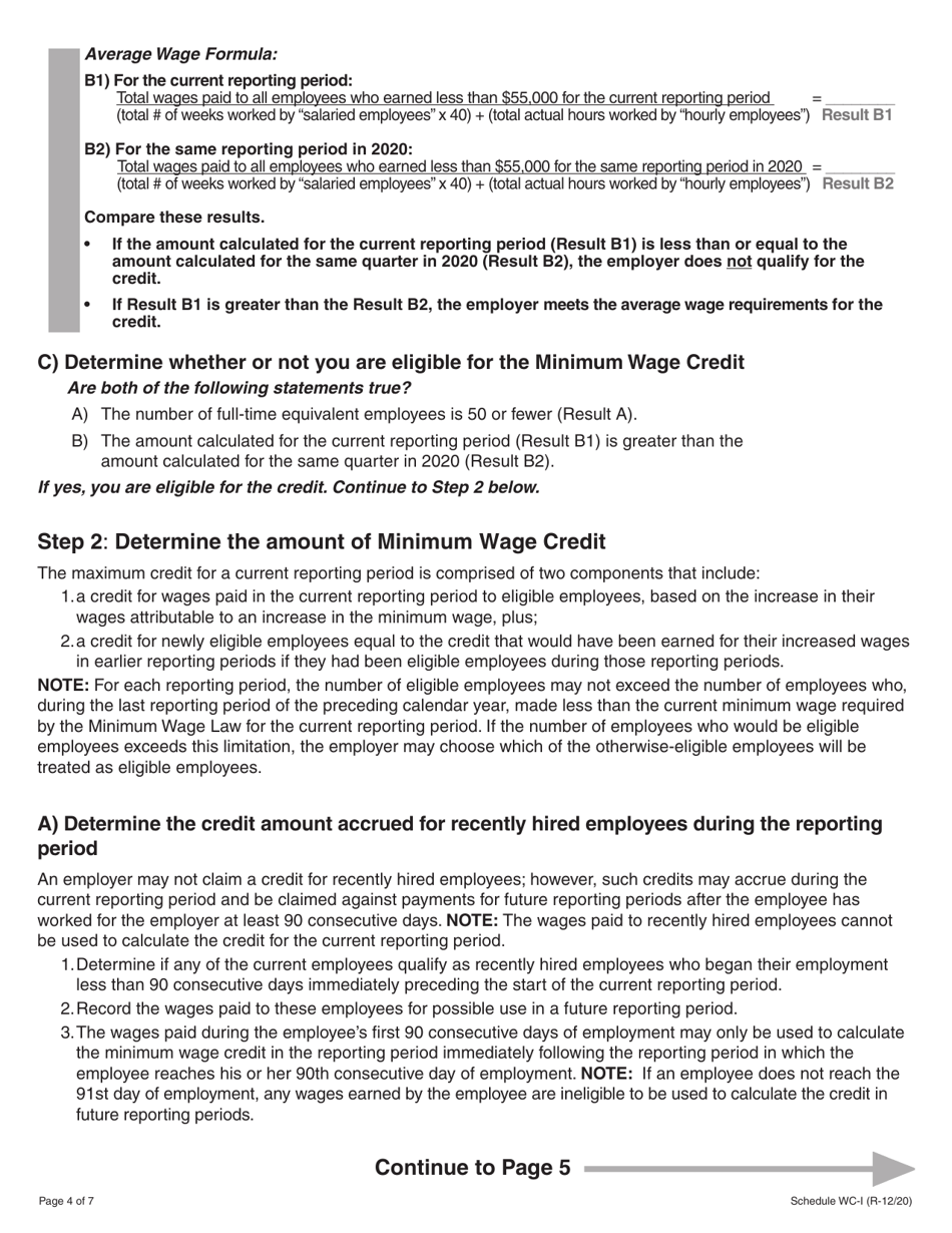 Schedule WC-I Withholding Income Tax Credits Information and Worksheets - Illinois, Page 4