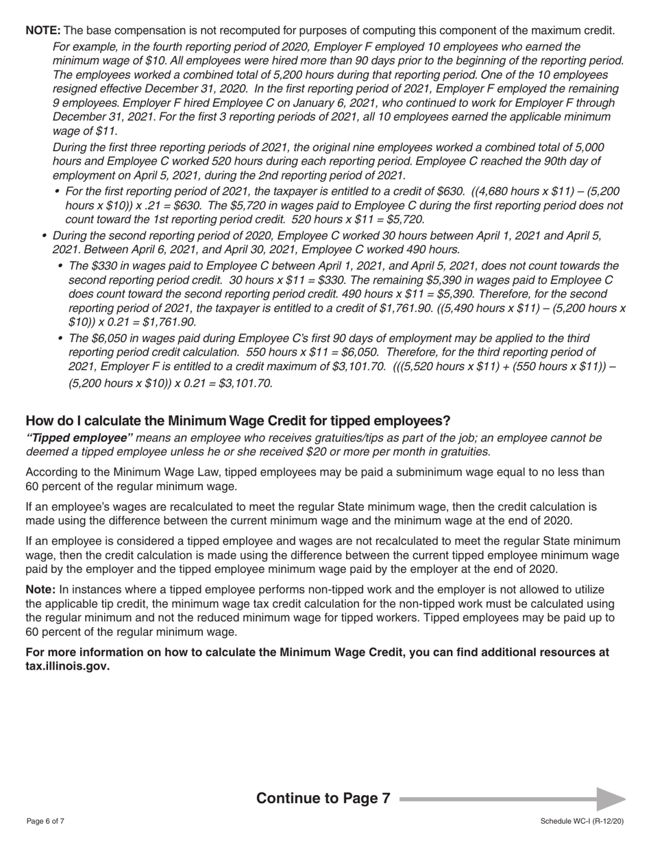 Schedule WC-I Withholding Income Tax Credits Information and Worksheets - Illinois, Page 6