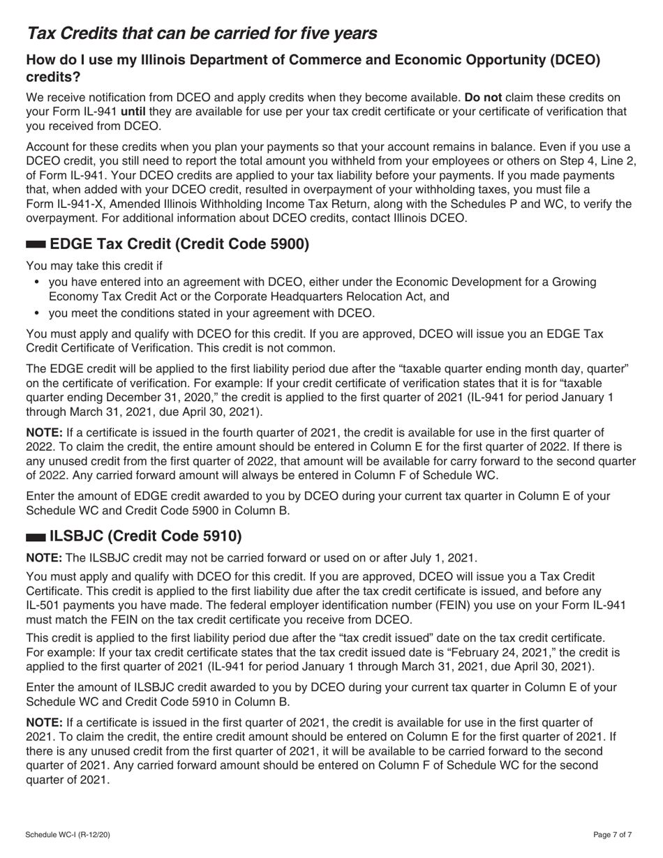 Schedule WC-I Withholding Income Tax Credits Information and Worksheets - Illinois, Page 7