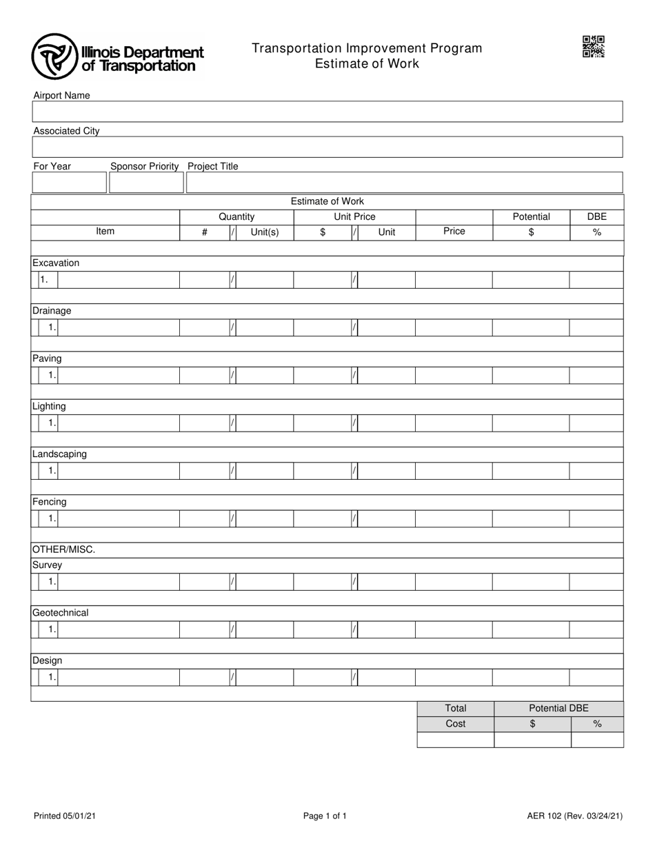 Form AER102 Download Fillable PDF or Fill Online Transportation ...