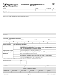 Document preview: Form AER104 Transportation Improvement Program (Tip) Data Sheet - Illinois