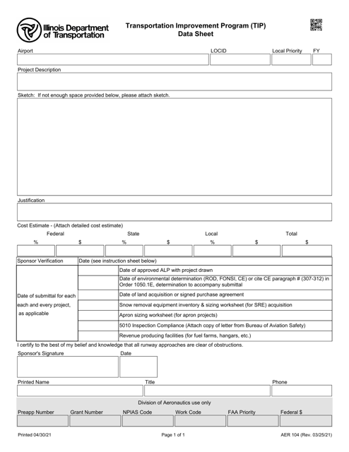 Form AER104  Printable Pdf