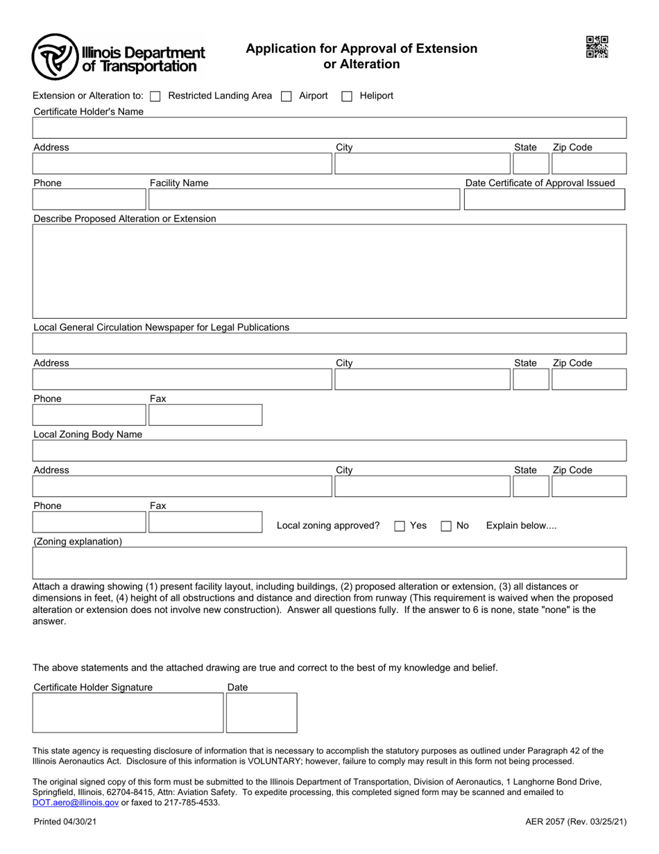Form AER2057 Application for Approval of Extension or Alteration - Illinois, Page 1