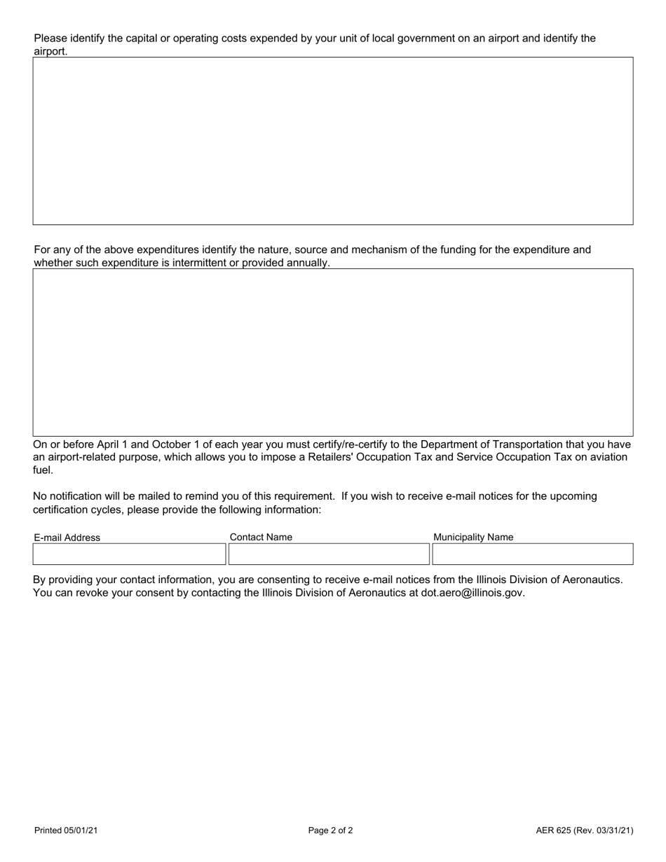 Form AER625 Local Government Certification of Airport-Related Purposes - Illinois, Page 2