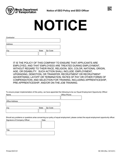 Form BC955 Notice of EEO Policy and EEO Officer - Illinois