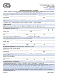 Document preview: DNR Form 542-0011 Notification of Change of Ownership - Iowa