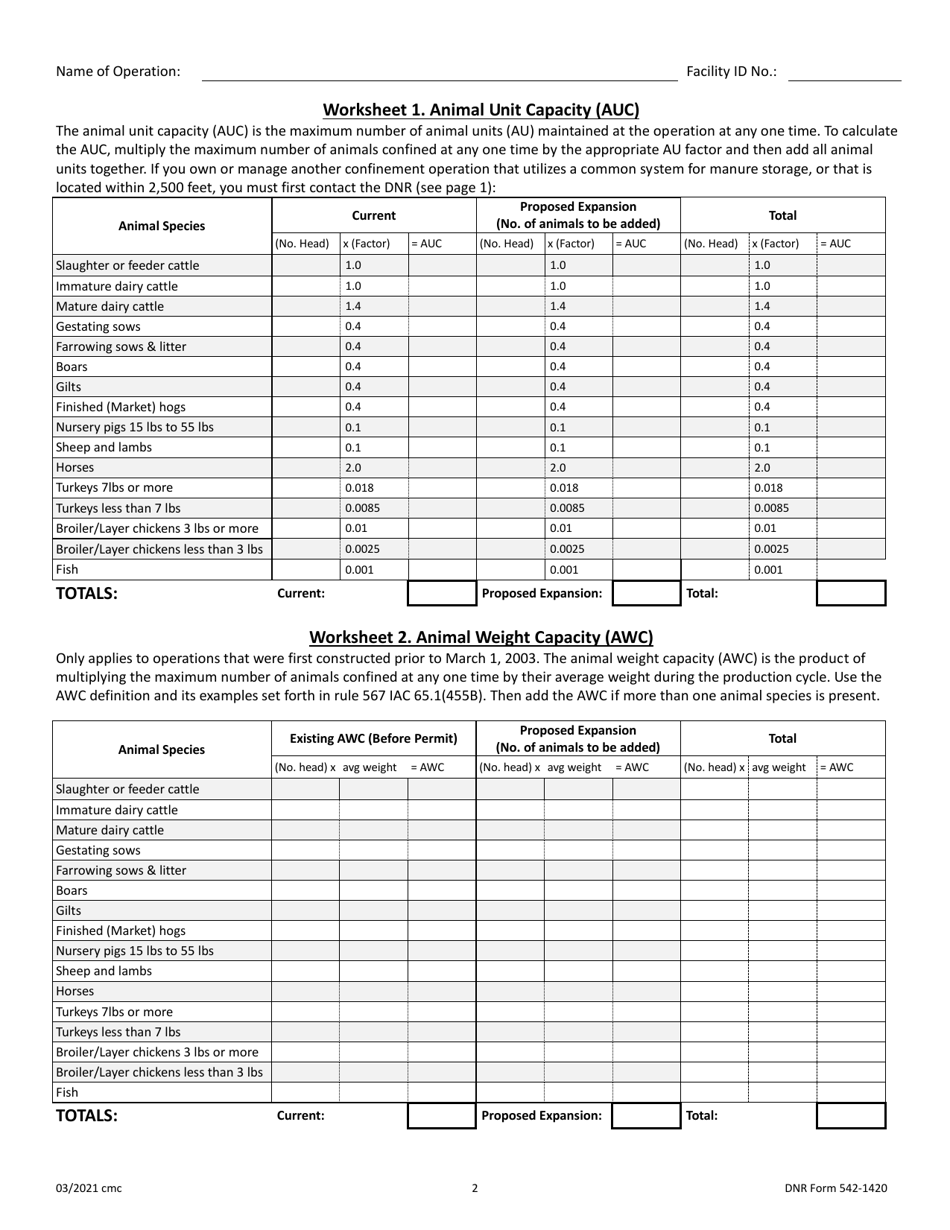 DNR Form 542-1420 Minimum Separation Distances for Construction or Expansion of Confinement Feeding Operation Structures (All Animal Feeding Operations, Including Safo) - Iowa, Page 2