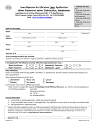 DNR Form 542-3118 Iowa Operator Certification Exam Application - Water Treatment, Water Distribution, Wastewater - Iowa