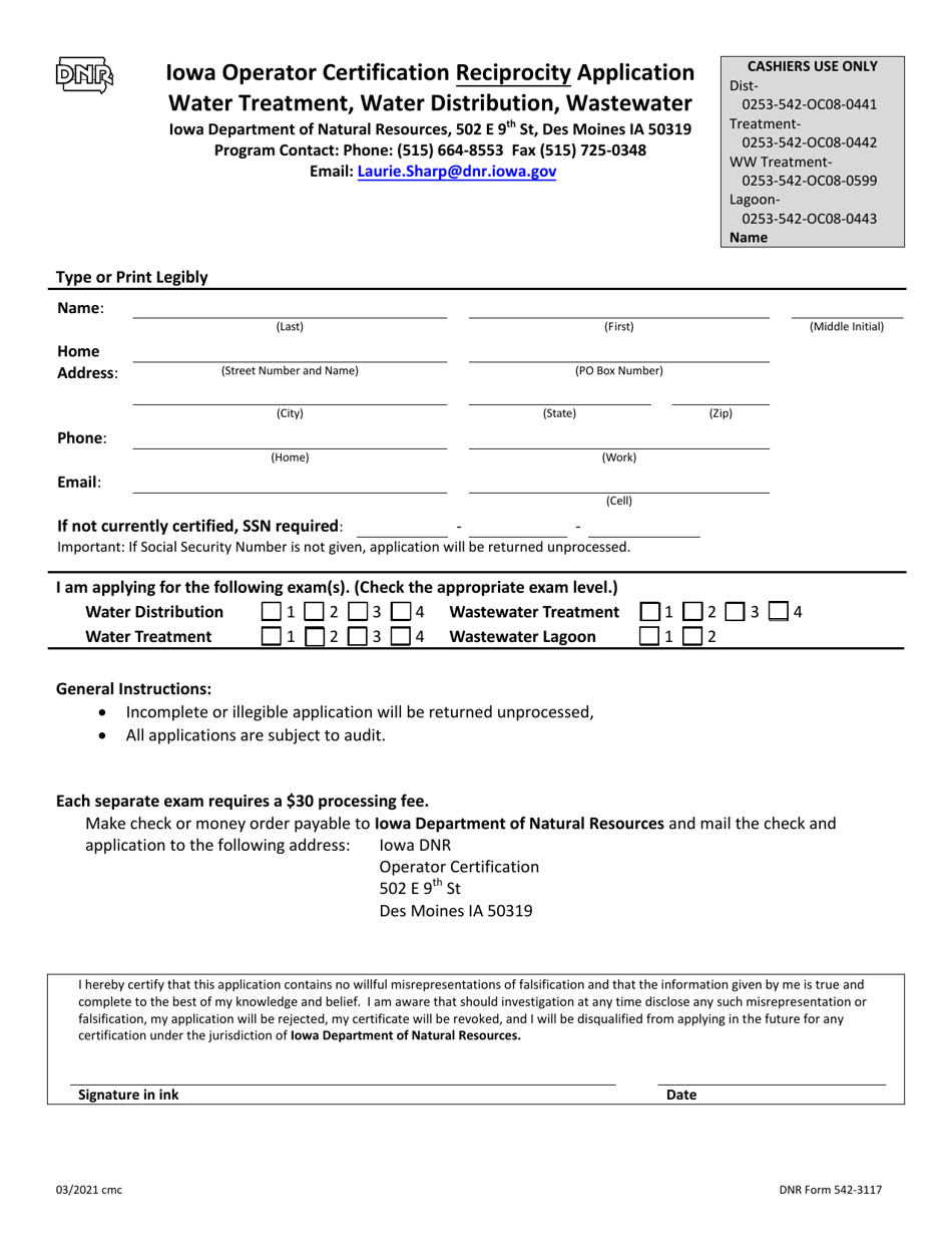 DNR Form 542 3117 Download Fillable PDF or Fill Online Iowa Operator