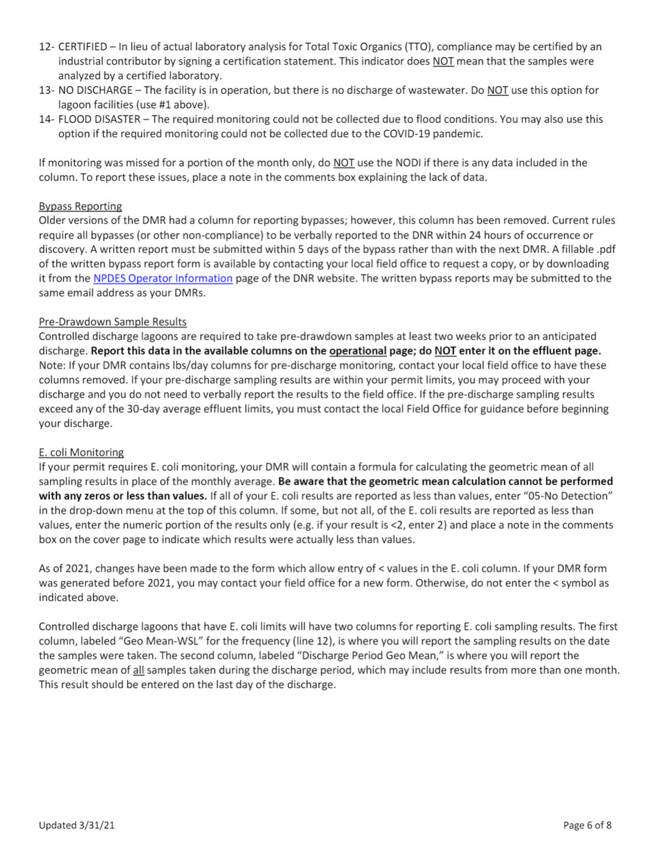Instructions for Discharge Monitoring Reports (Dmrs) - Iowa, Page 6
