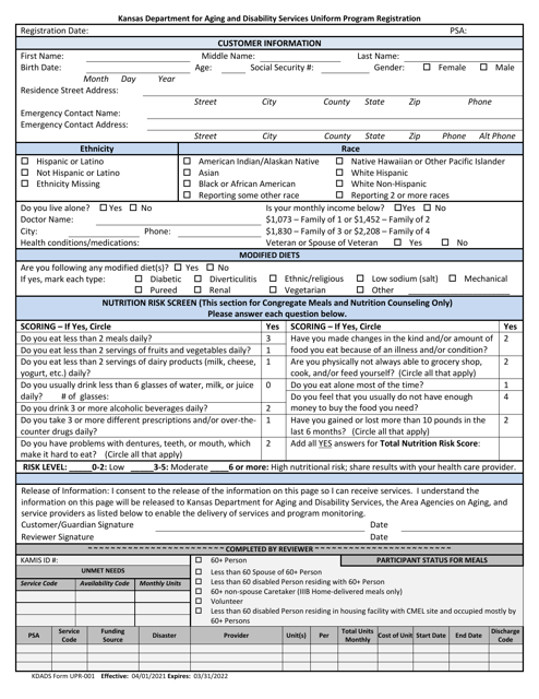 Form UPR-001 Uniform Program Registration - Kansas