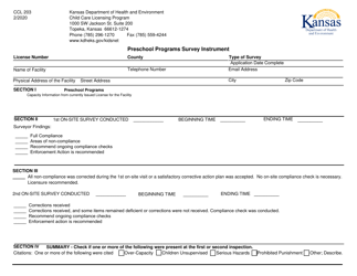 Form CCL203 &quot;Preschool Programs Survey Instrument&quot; - Kansas
