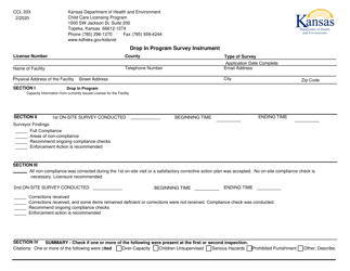 Form CCL203 Drop in Program Survey Instrument - Kansas