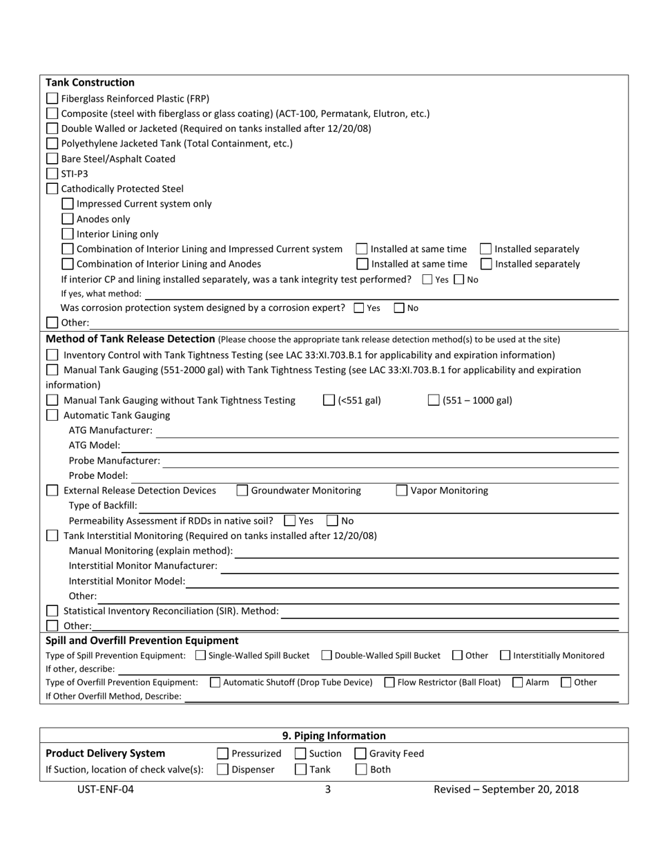 Form UST-ENF-04 Ust System Installation, Renovation, Repair, and Upgrade Notification Form - Louisiana, Page 3