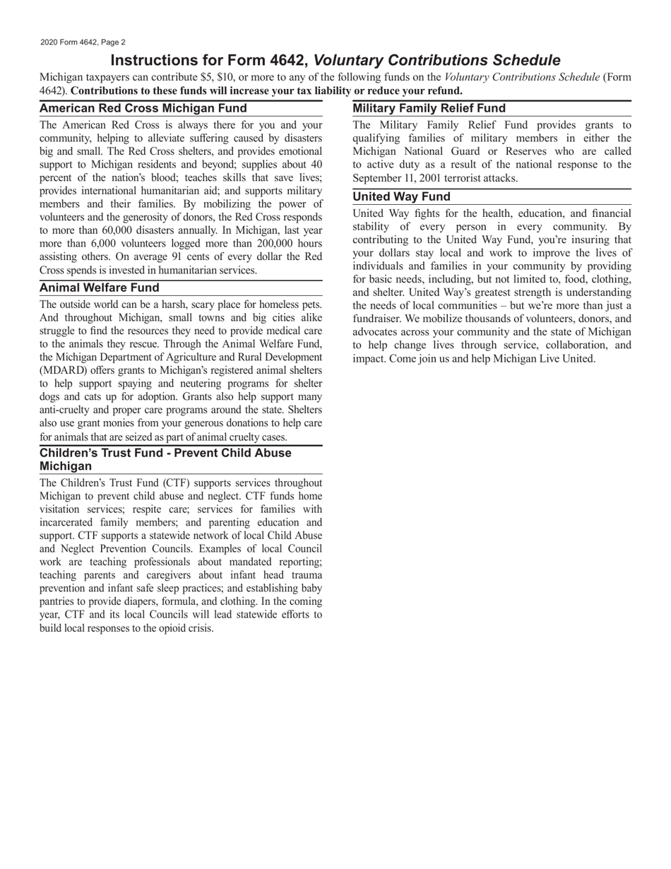 Form 4642 Michigan Voluntary Contributions Schedule - Michigan, Page 2