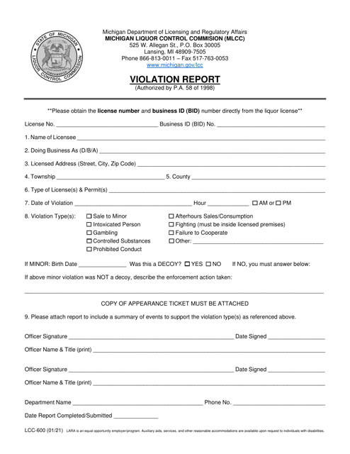 Form LCC-600  Printable Pdf