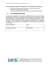 Form FIS2362 Application for Unconditional Certification of Auto Insurance Utilization Review Program (Initial, Renewal, or Reinstatement) - Michigan, Page 2