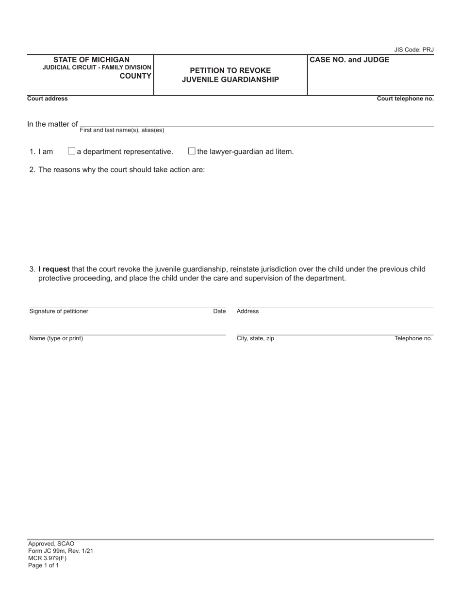 Form JC99M Petition to Revoke Juvenile Guardianship - Michigan, Page 1