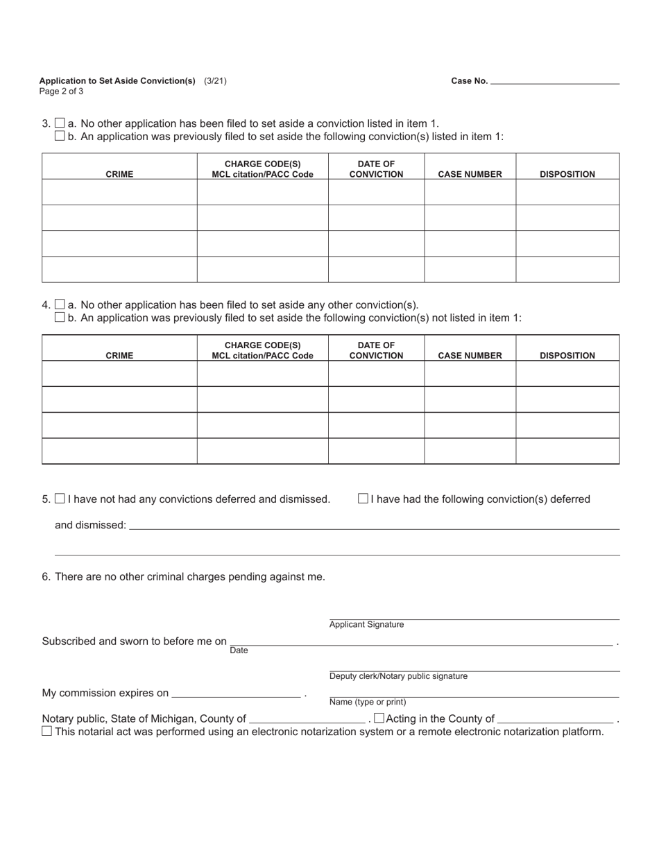 Form MC227 Application to Set Aside Conviction(S) - Michigan, Page 2