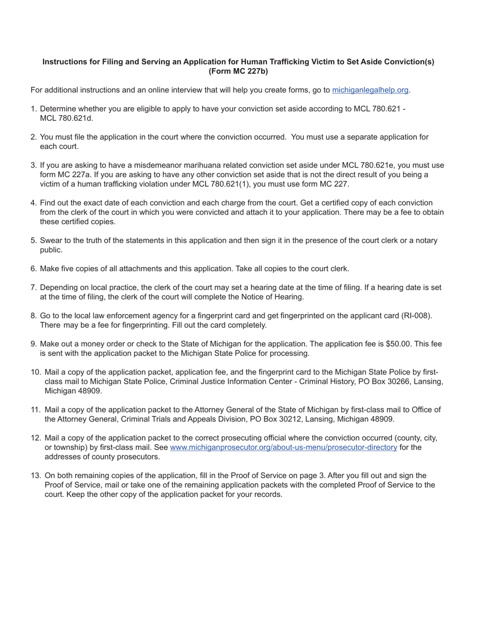 Form MC227B Application for Human Trafficking Victim to Set Aside Conviction(S) - Michigan, Page 4