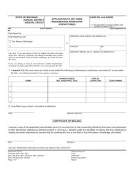 Document preview: Form MC227A Application to Set Aside Misdemeanor Marihuana Conviction(S) - Michigan