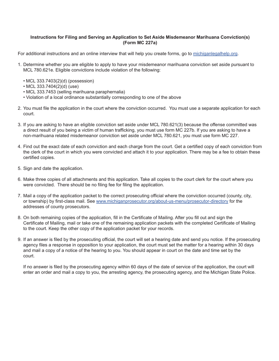Form MC227A Application to Set Aside Misdemeanor Marihuana Conviction(S) - Michigan, Page 2