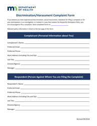 Discrimination/Harassment Complaint Form - Minnesota