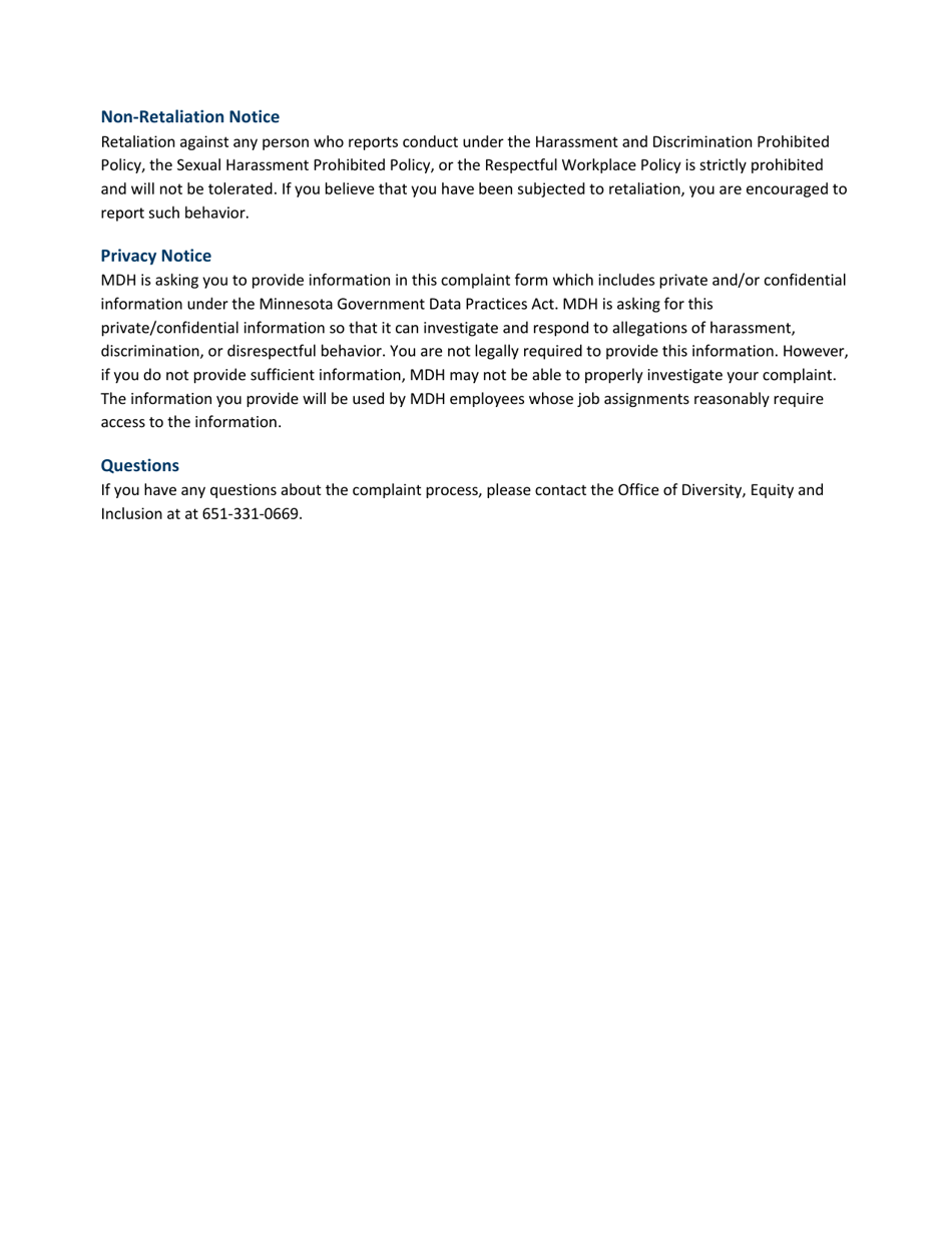 Discrimination / Harassment Complaint Form - Minnesota, Page 5
