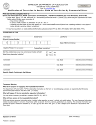 Form PS30372 &quot;Notification of Conviction in Another State or Jurisdiction by Commercial Driver&quot; - Minnesota