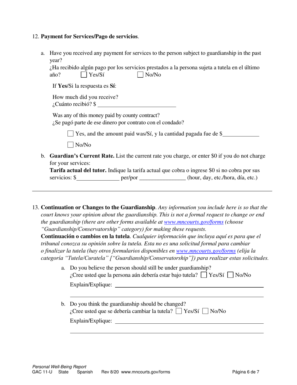 Form GAC11-U Personal Well-Being Report (Guardianship) - Minnesota (English / Spanish), Page 6