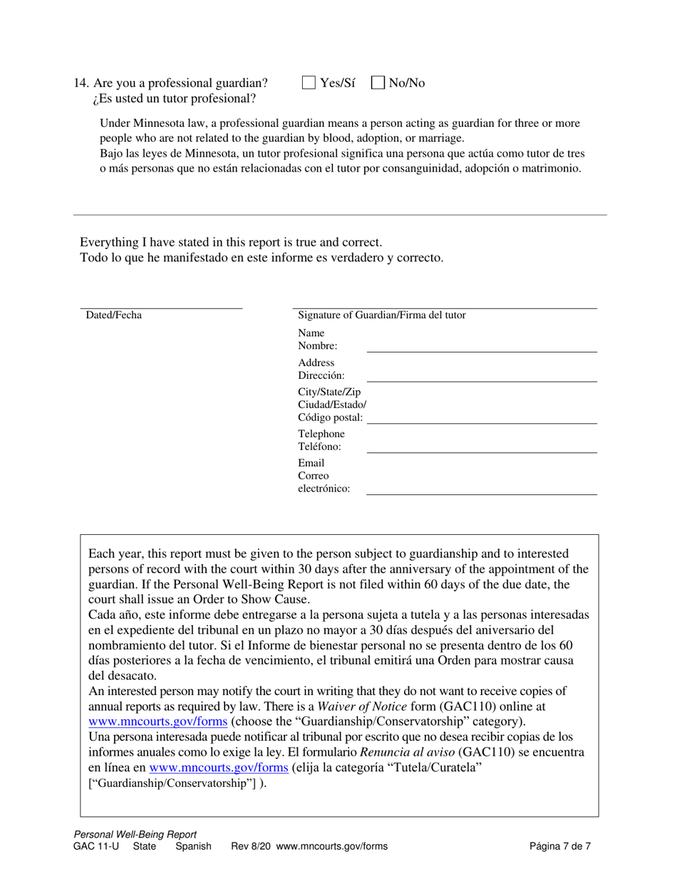 Form GAC11-U Personal Well-Being Report (Guardianship) - Minnesota (English / Spanish), Page 7