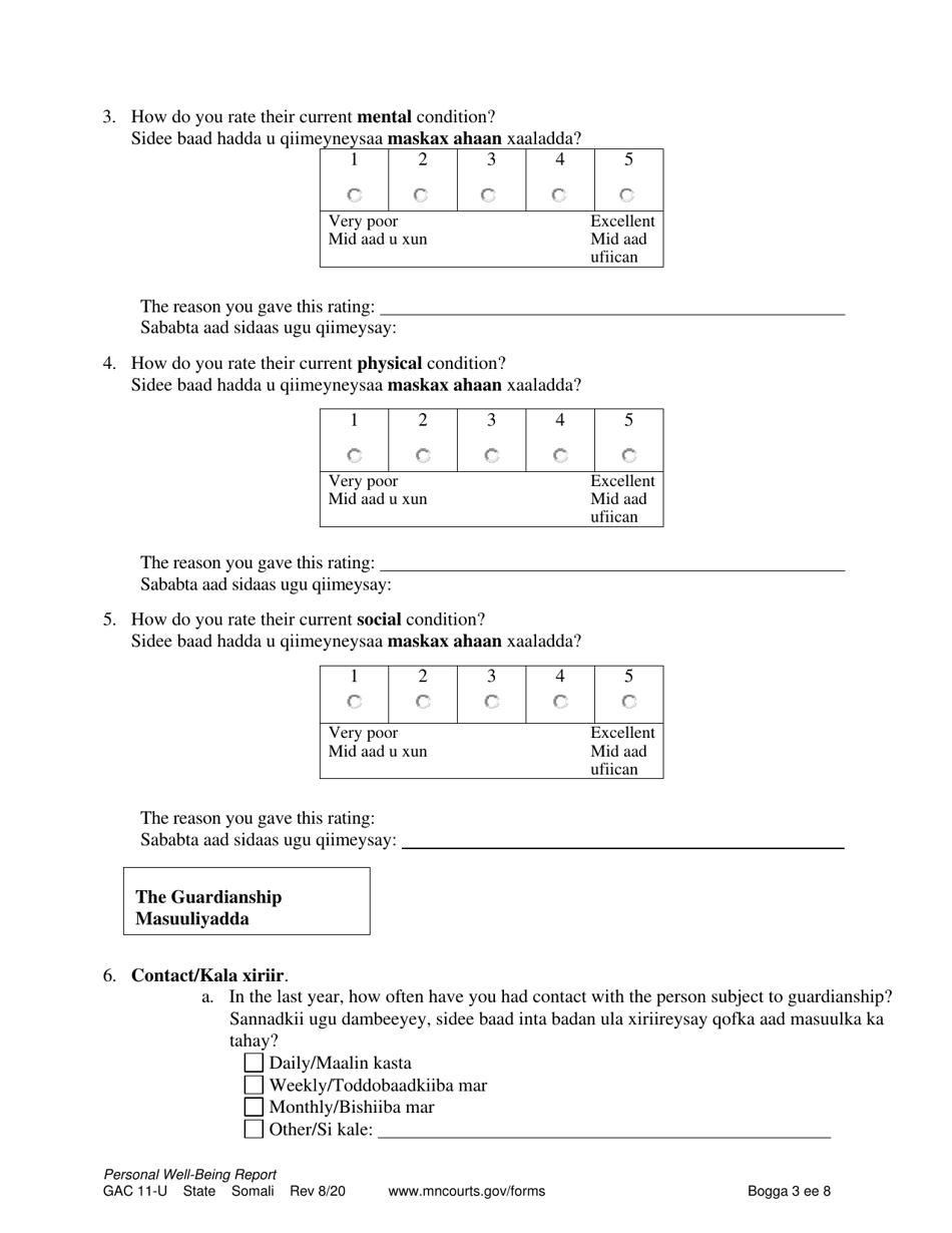 Form GAC11-U Download Printable PDF or Fill Online Personal Well-Being ...