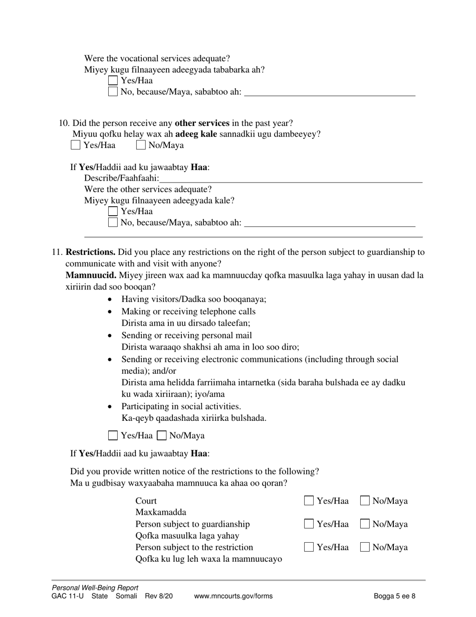 Form GAC11-U Download Printable PDF or Fill Online Personal Well-Being ...