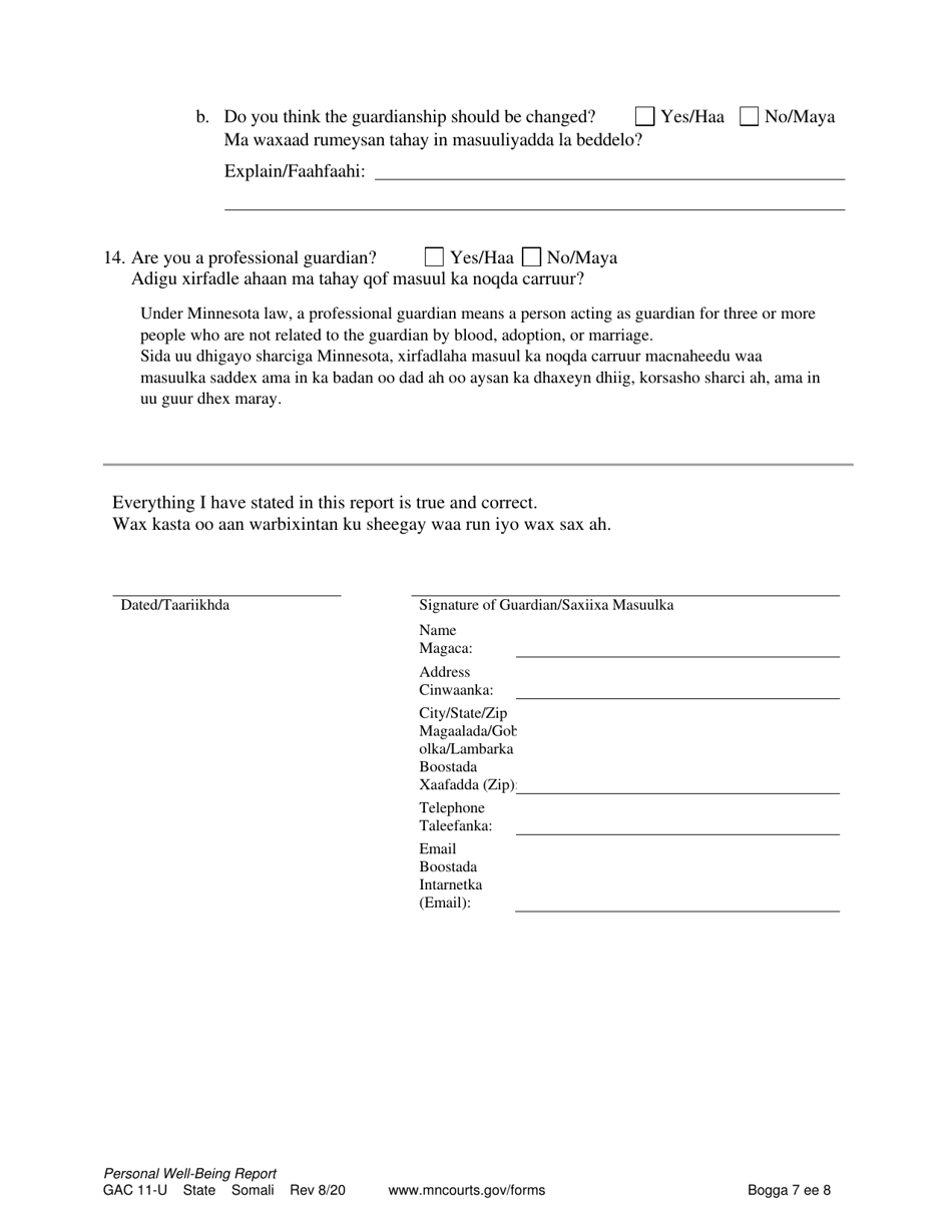 Form GAC11-U Personal Well-Being Report (Guardianship) - Minnesota (English / Somali), Page 7