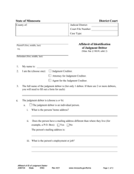 Document preview: Form JGM104 Affidavit of Identification of Judgment Debtor - Minnesota