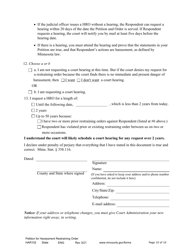 Form HAR102 Petition for Harassment Restraining Order - Minnesota, Page 10