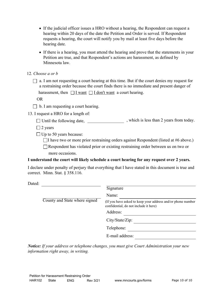 Form HAR102 Download Fillable PDF or Fill Online Petition for