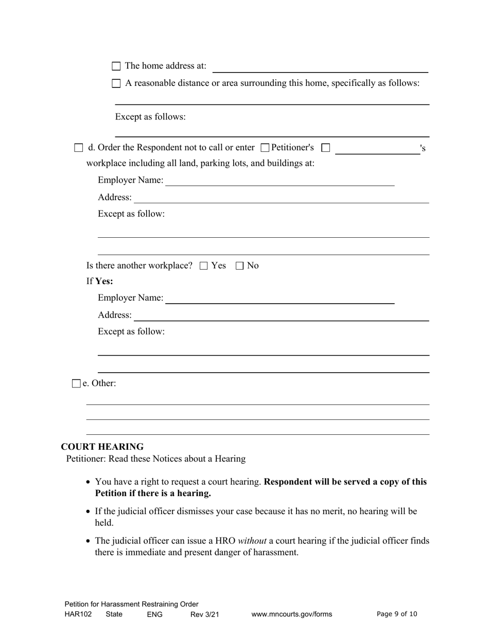 Form HAR102 Download Fillable PDF or Fill Online Petition for