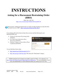 Document preview: Instructions - Applying for a Harassment Restraining Order - Minnesota
