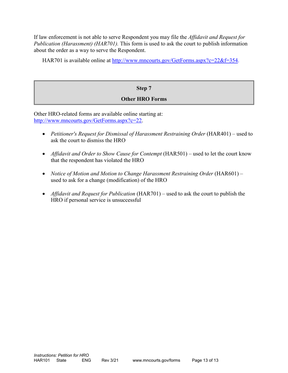 Instructions - Applying for a Harassment Restraining Order - Minnesota, Page 13