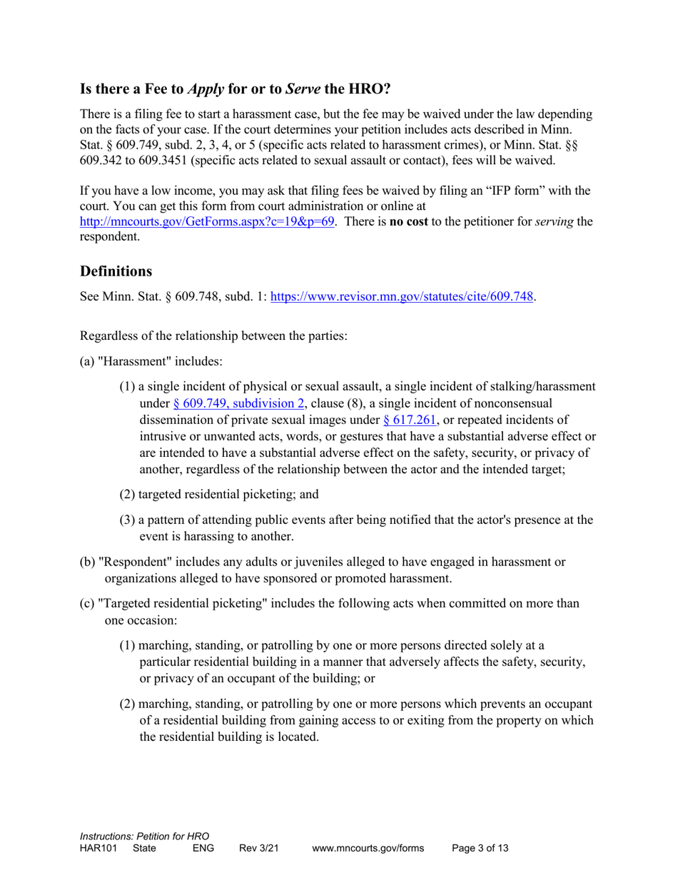 Instructions - Applying for a Harassment Restraining Order - Minnesota, Page 3