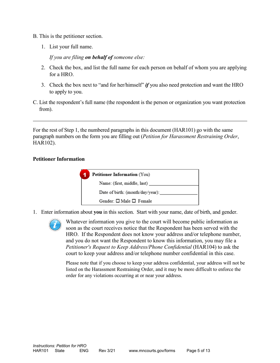 Instructions - Applying for a Harassment Restraining Order - Minnesota, Page 5
