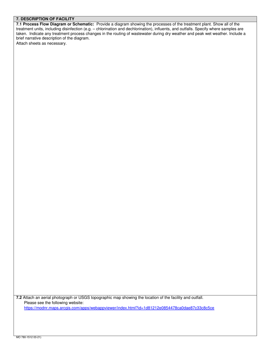 Form B (MO780-1512) Application for Operating Permit for Facilities That Receive Primarily Domestic Waste and Have a Design Flow Less Than or Equal to 100,000 Gallons Per Day - Missouri, Page 2