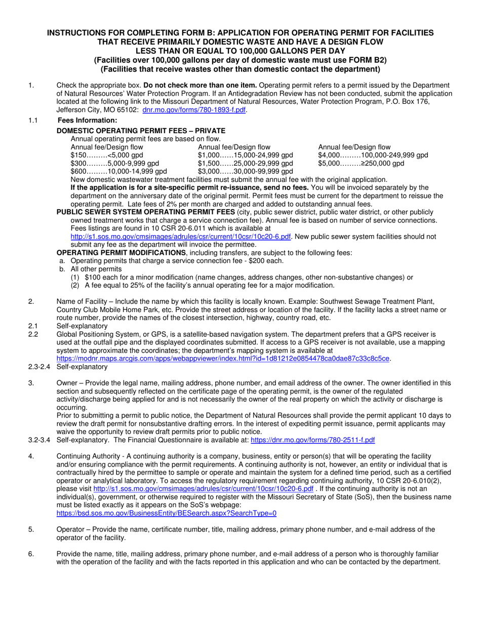 Form B (MO780-1512) Download Fillable PDF or Fill Online Application ...