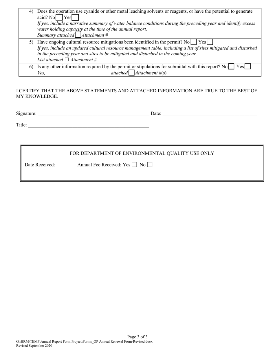 Annual Progress Report for Operating Permits - Montana, Page 3
