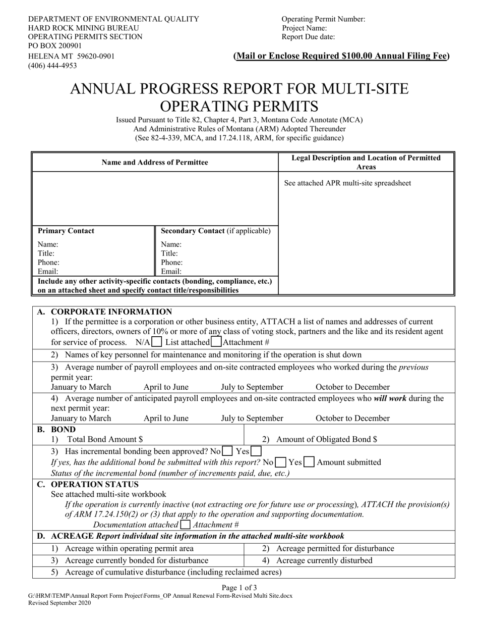 Annual Progress Report for Multi-Site Operating Permits - Montana, Page 1