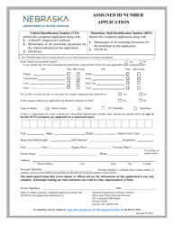 Document preview: Assigned Id Number Application - Nebraska