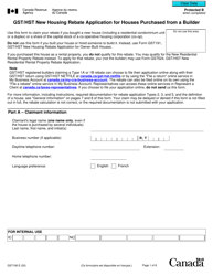 Form GST190 Gst/Hst New Housing Rebate Application for Houses Purchased From a Builder - Canada