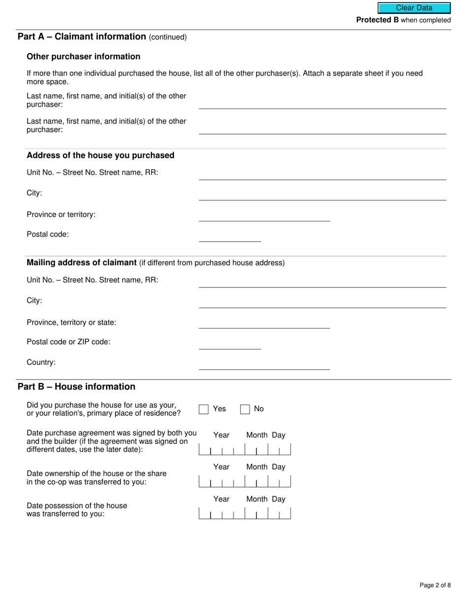 Form GST190 Gst / Hst New Housing Rebate Application for Houses Purchased From a Builder - Canada, Page 2